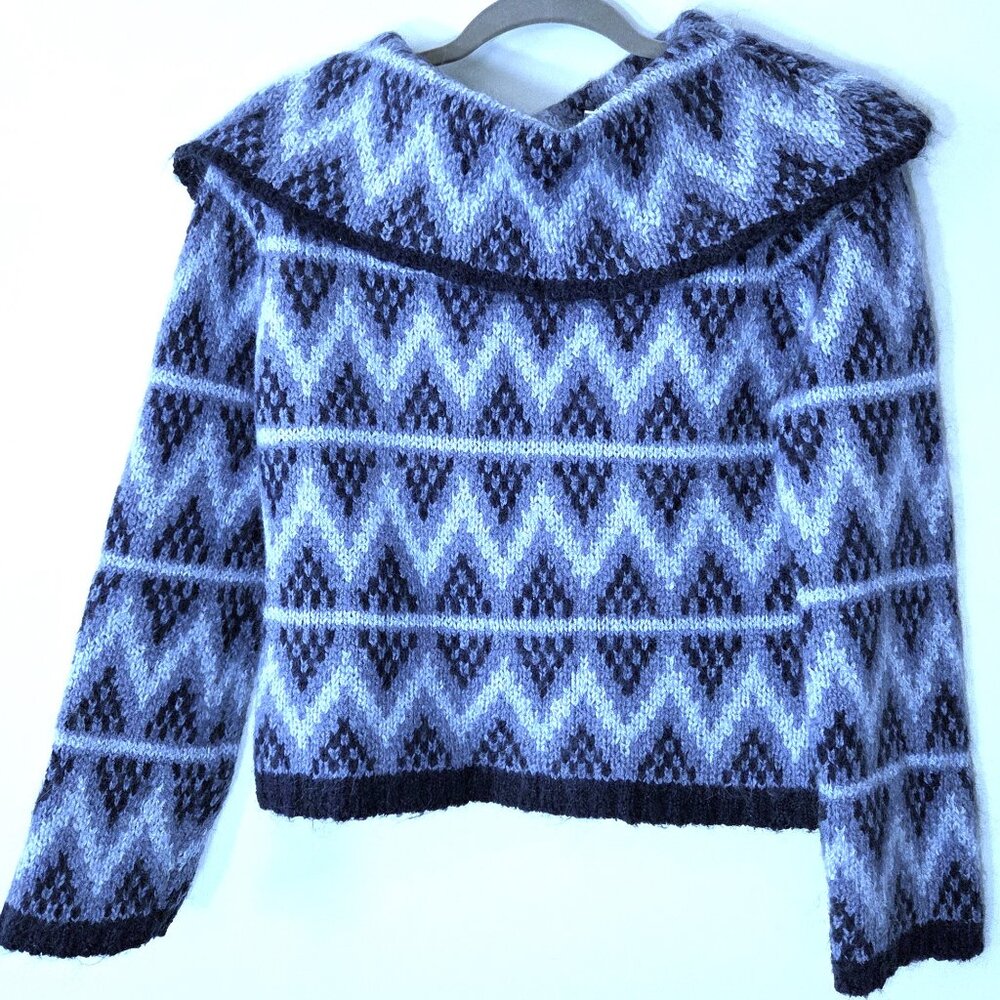 Frost Fair Isle Cowl Neck Cropped Mohair Sweater Size M